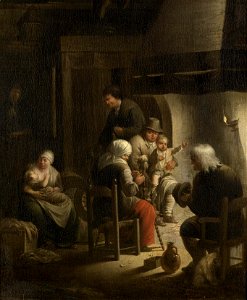 Harmen Wouter Beekkerk - Interieur met een boerenfamilie rond de haard