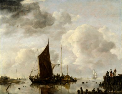 Harbour Scene with Reflecting Water (Jan van de Cappelle) - Nationalmuseum - 17565. Free illustration for personal and commercial use.