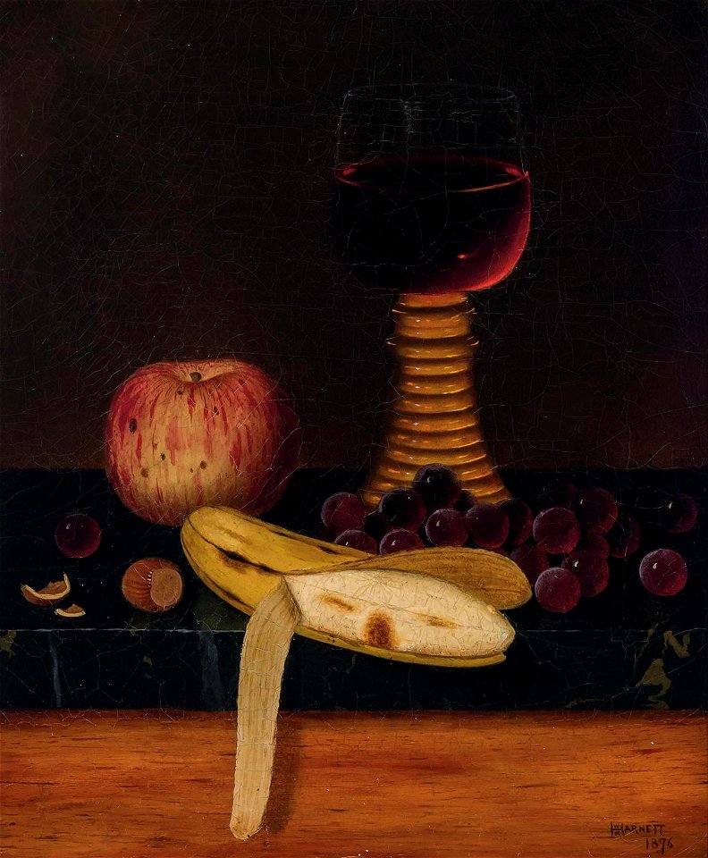 Tabletop Still Life with Fruit and Wine by William Michael Harnett