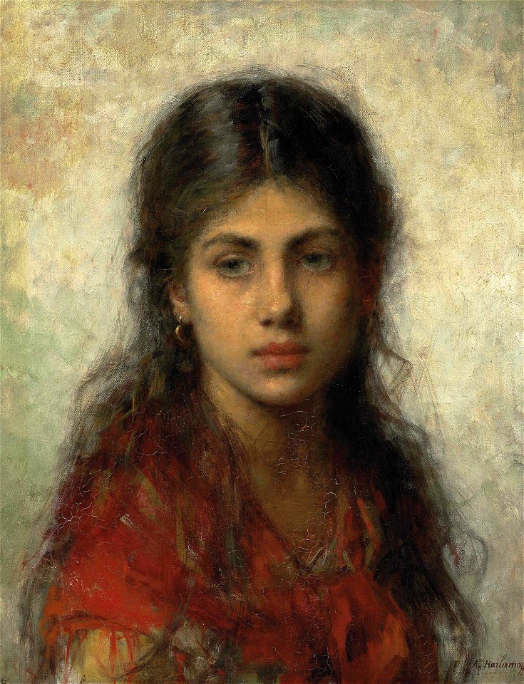 Alexei Harlamoff - Girl with a red shawl