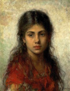 Alexei Harlamoff - Girl with a red shawl