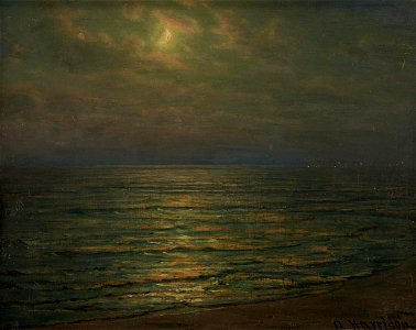 Moonlit Seascape by Thomas Alexander Harrison, oil on board