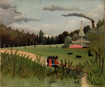 Henri Rousseau - Landscape and Four Young Girls (Paysage et quatre jeunes filles) - BF855 - Barnes Foundation. Free illustration for personal and commercial use.