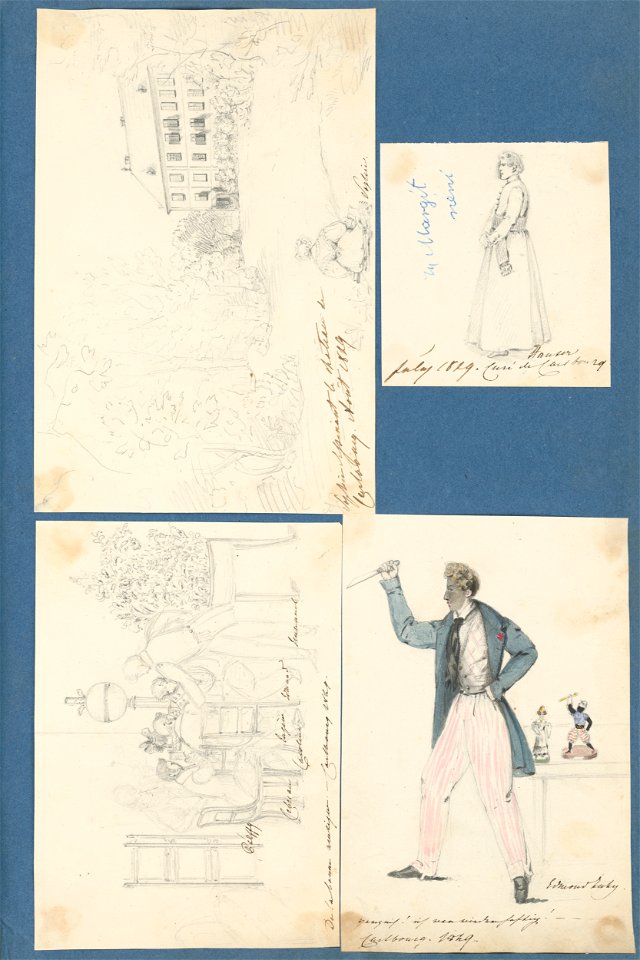 Henriette Odescalchi - Pohľad na kaštieľ v Rusovciach. Rodina Zichy Ferraris v salóne v kaštieli v Rusovciach. Gróf Edmund Zichy ako herec - K 6232-55 - Slovak National Gallery