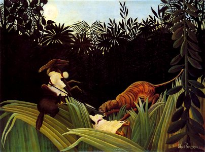 Henri Rousseau Eclaireurs attaques par un tigre. Free illustration for personal and commercial use.