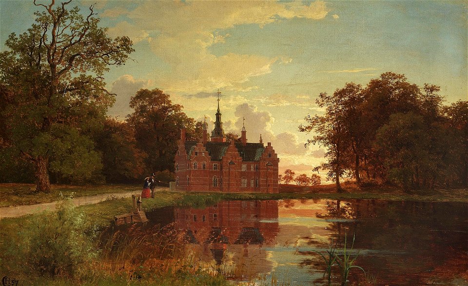 Carsten Henrichsen - Solnedgang ved Badstueslottet, Hillerød - 1857