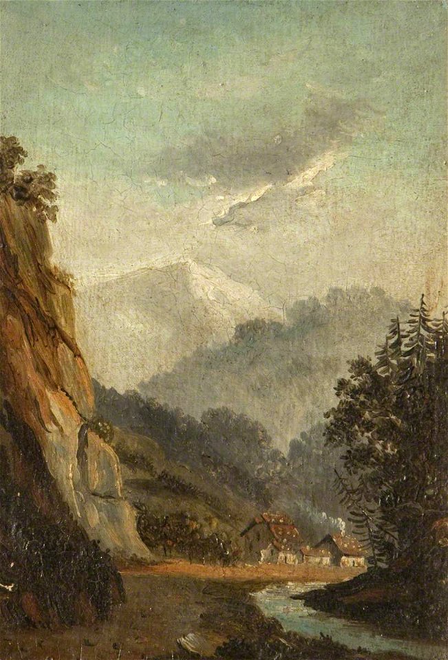 Henrietta Georgiana Maria Lascelles Iremonger Chatterton (1806-1876) - Subalpine Mountain Scenery with a Village Below - 343231 - National Trust