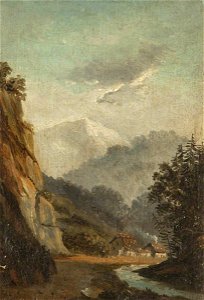 Henrietta Georgiana Maria Lascelles Iremonger Chatterton (1806-1876) - Subalpine Mountain Scenery with a Village Below - 343231 - National Trust