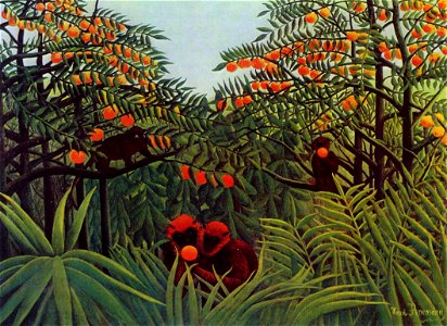 Henri Rousseau - Apes in the Orange Grove. Free illustration for personal and commercial use.