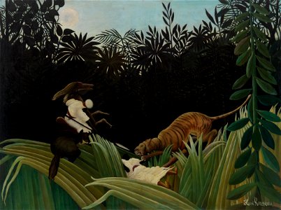 Henri Rousseau - Scouts Attacked by a Tiger (Éclaireurs attaqués par un tigre) - BF584 - Barnes Foundation. Free illustration for personal and commercial use.