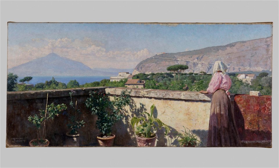 Henry Brokman - Femme sur la terrasse de l'hôtel Cocumella. Vue sur le Vésuve - PPP3634 - Musée des Beaux-Arts de la ville de Paris