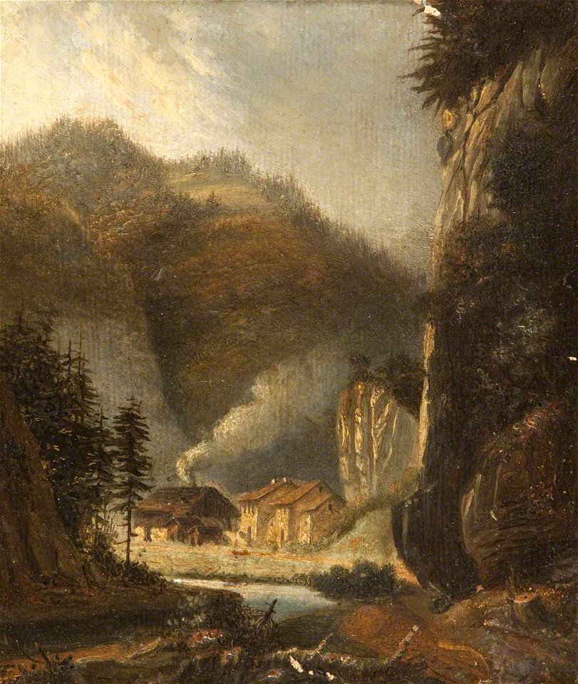 Henrietta Georgiana Maria Lascelles Iremonger Chatterton (1806-1876) - Subalpine Valley Scenery with a Village Below - 343230 - National Trust