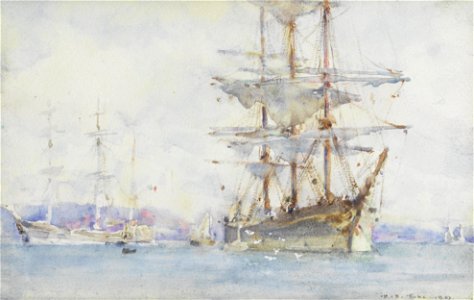 Henry Scott Tuke - Windjammers lying on their moorings as they wait for cargo in Falmouth