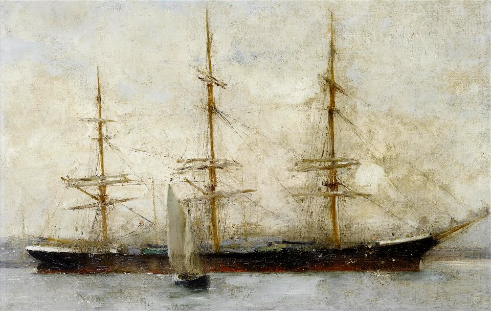 Henry Scott Tuke - A three-masted ship at anchor