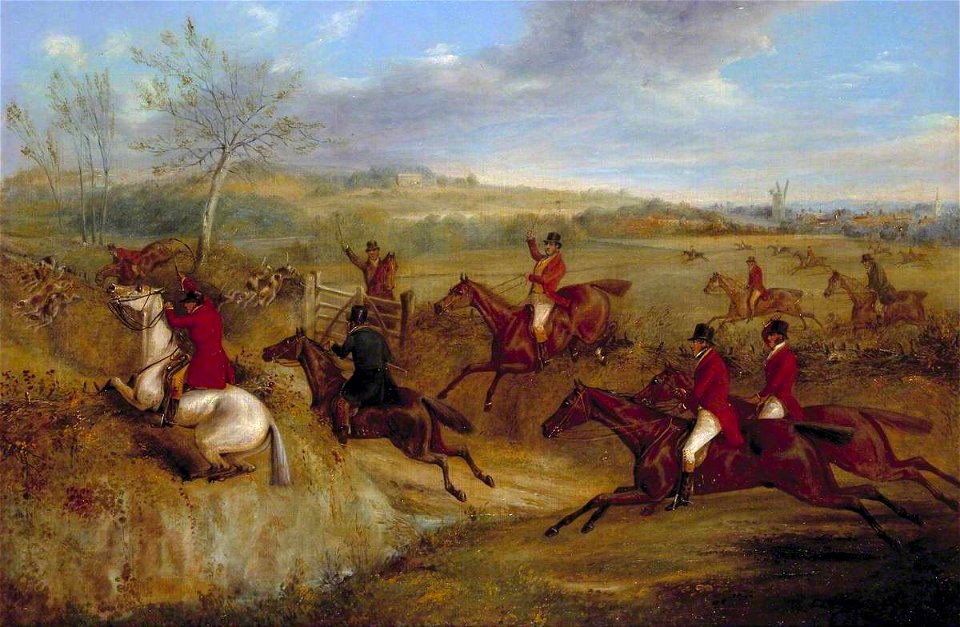 Henry Thomas Alken (1785-1851) - The Belvoir Hunt, Jumping into and out of a Lane - T02353 - Tate