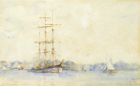 Henry Scott Tuke - A three-masted barque in an estuary