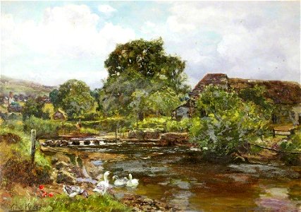 Henry John Yeend King (1855-1924) - 'Chagford Mill', the River Teign with Stepping Stones and Ducks - 730842 - National Trust