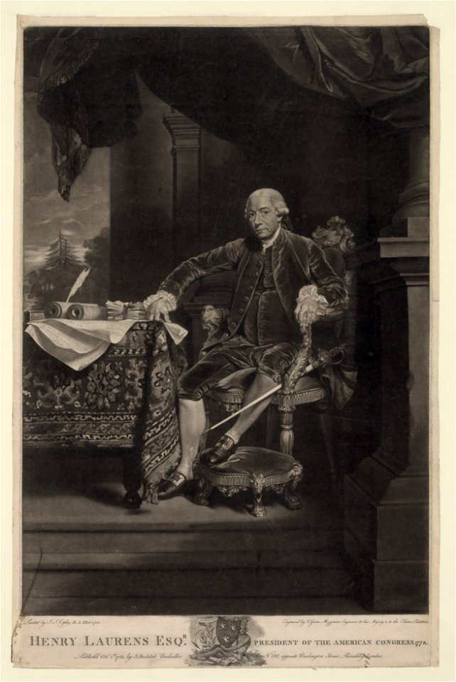 Henry Laurens Esq'r. president of the American Congress 1778 - painted by J.S. Copley, R.A. elect. 1782 ; engraved by V. Green mezzotinto engraver to his Majesty & to the Elector Palatine. LCCN2004666596