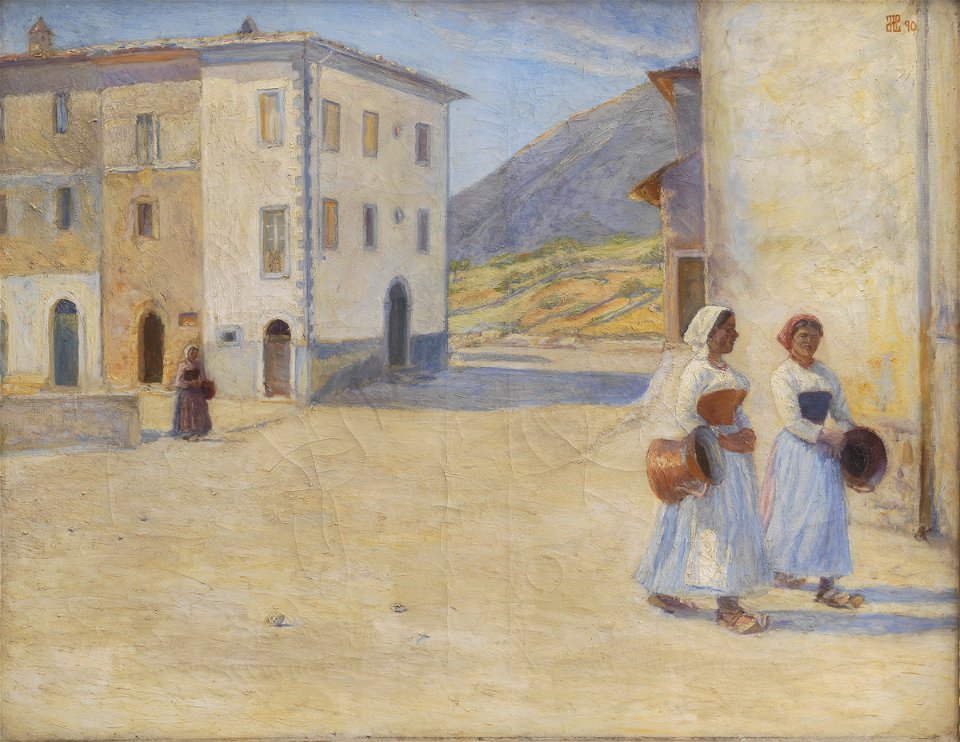 Henry Lørup - Piger på vej til brønden efter vand ved middagstid. Cività d'Antino - KMS4588 - Statens Museum for Kunst