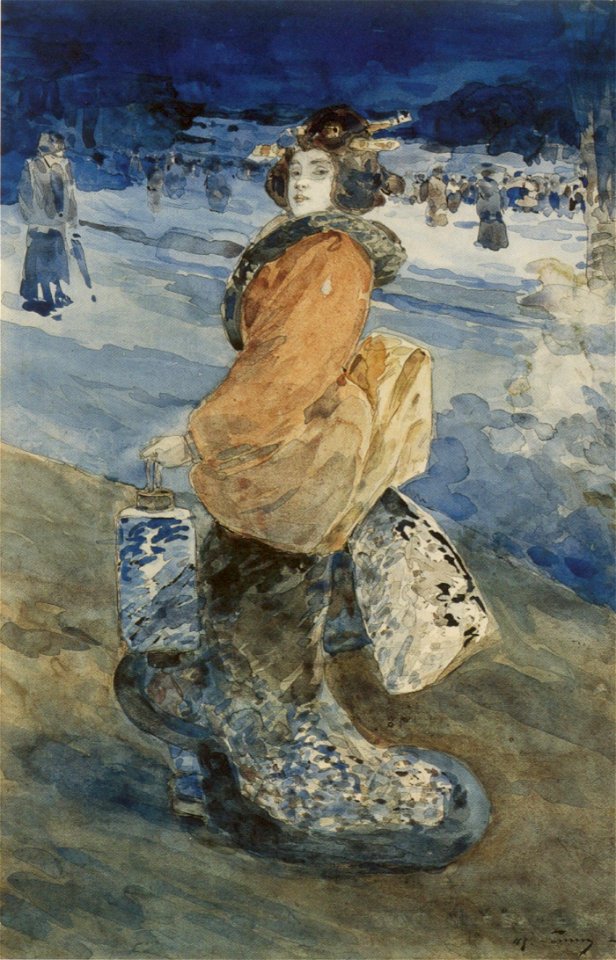 Henry Somm - 'L'Élégante Japonaise', watercolor over graphite, c. 1880s