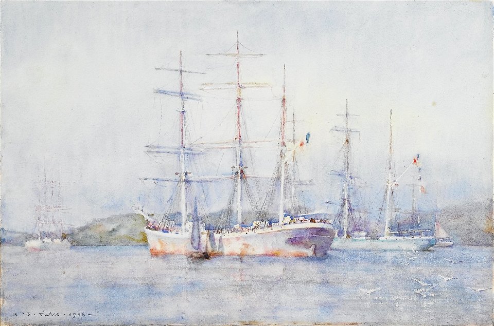Henry Scott Tuke - Two French barques at their anchorage in Carrick Roads