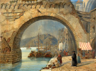 Henry C Gritten (1818-73) - Ehrenbreitstein from the Moselle Bridge at Koblenz - RCIN 404602 - Royal Collection