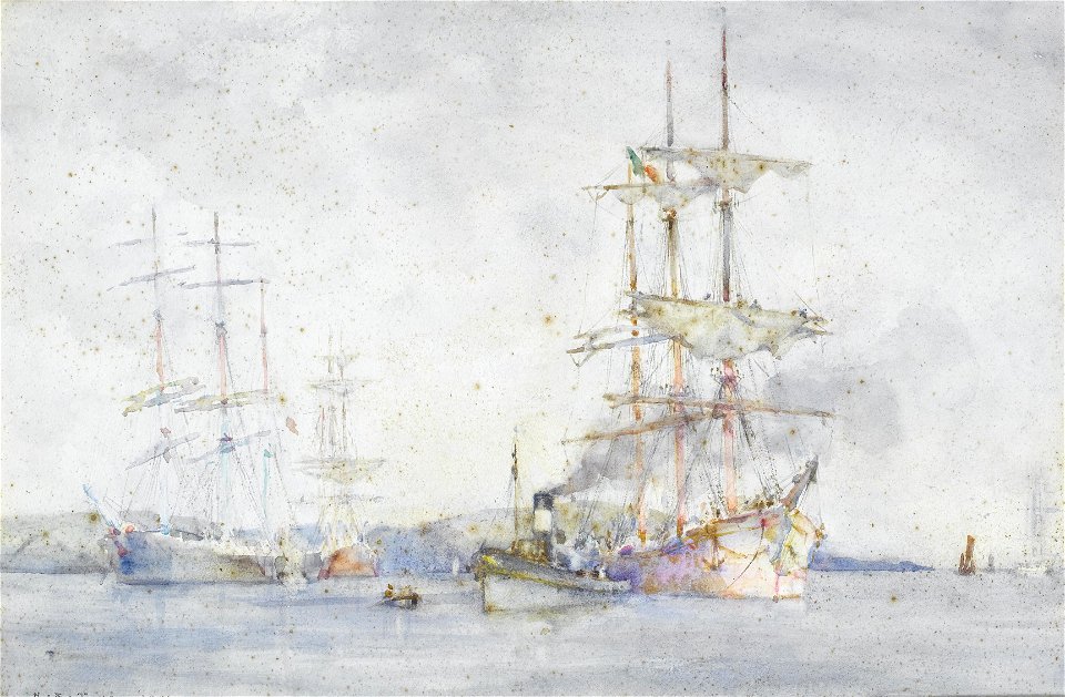 Henry Scott Tuke - Italian barque being towed to moorings in the Carrick Roads (Towing into Falmouth harbour)