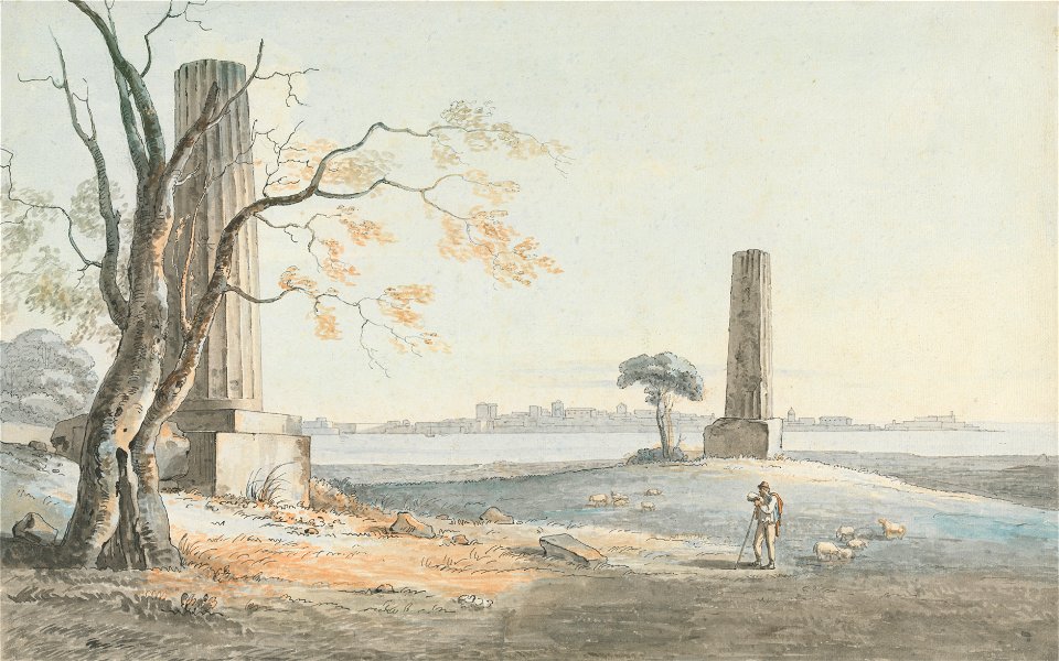 Henry Tresham - Remains of the Temple of Olypian Jove with a View of Ortygia, Syracuse - Google Art Project