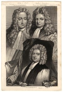 Henry St John, 1st Viscount Bolingbroke; Robert Harley, 1st Earl of Oxford; Francis Atterbury by Sir Godfrey Kneller, Bt. Free illustration for personal and commercial use.