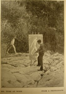 Henry Scott Tuke painting the picture A woodland bather