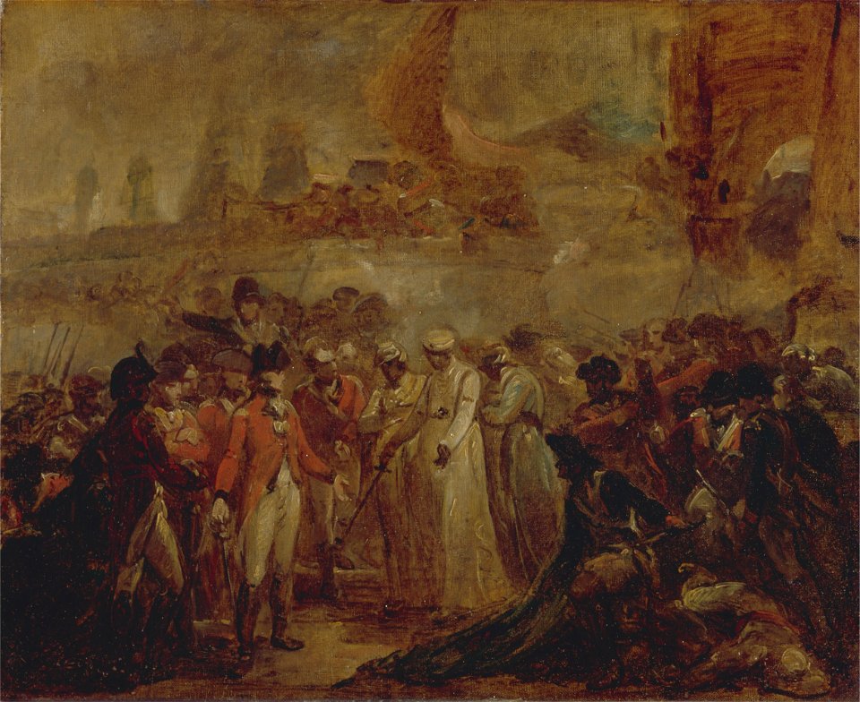 Henry Singleton - The Surrender of the Two Sons of Tipu Sahib, Sultan of Mysore, to Sir David Baird - Google Art Project
