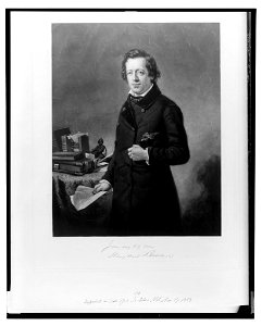 Henry Ward Beecher, three-quarter length portrait, standing next to table, facing front, holding paper in right hand LCCN2004670117
