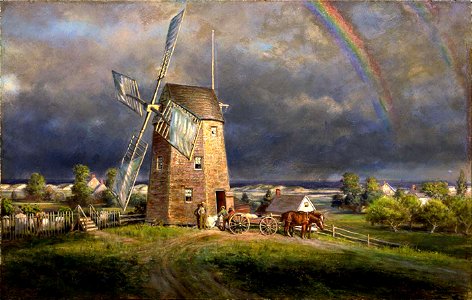 Edward Lamson Henry - Old Hook Mill, Easthampton - 1979.5.4 - Smithsonian American Art Museum. Free illustration for personal and commercial use.