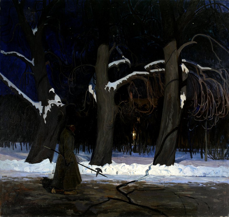 Henryk Szczygliński - Winter landscape at night with a halberdier - MP 878 MNW - National Museum in Warsaw