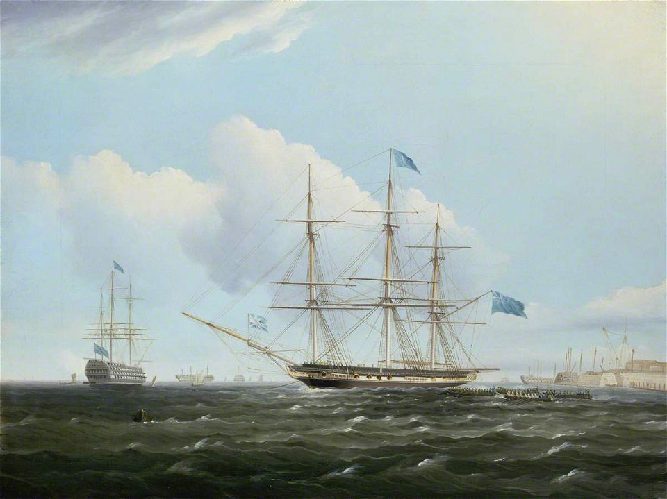 Henry Moses (1782-1870) - The Mayor and Corporation of Portsmouth Going on Board HM Yacht 'Royal Sovereign' with a Loyal Addre - BHC3611 - Royal Museums Greenwich