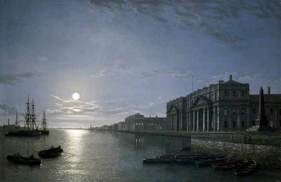 Henry Pether (1800-1880) - The Thames and Greenwich Hospital by Moonlight - BHC3870 - Royal Museums Greenwich