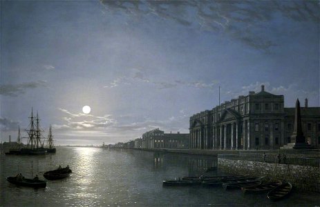 Henry Pether (1800-1880) - The Thames and Greenwich Hospital by Moonlight - BHC3870 - Royal Museums Greenwich
