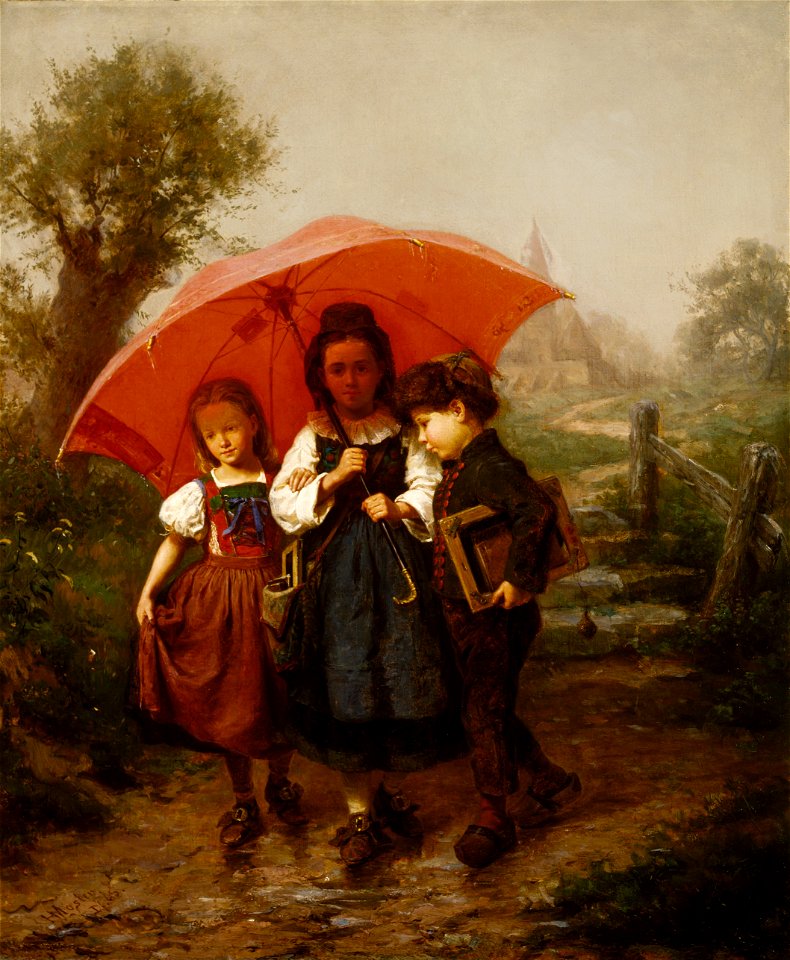 Henry Mosler - Children under a Red Umbrella