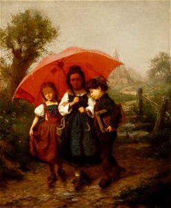 Henry Mosler - Children under a Red Umbrella