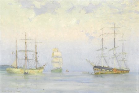 Henry Scott Tuke - Shipping at anchor, Carrick Roads