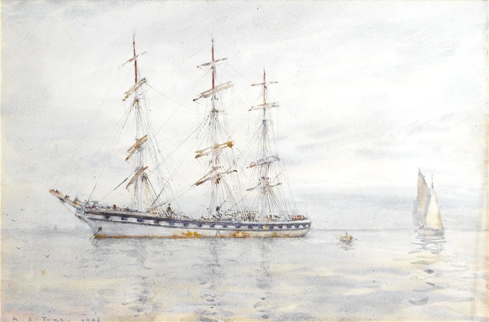 Henry Scott Tuke - A three-masted windjammer lying at anchor in the Carrick Roads