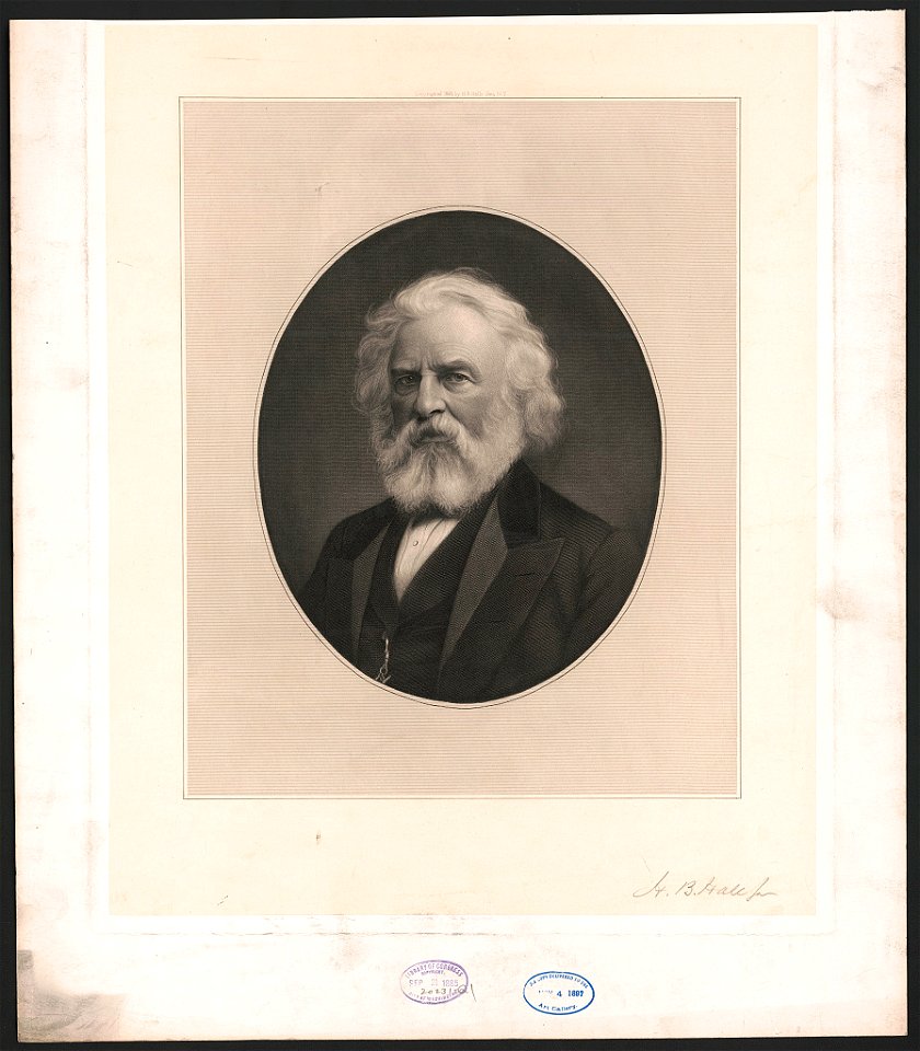 Henry Wadsworth Longfellow, head-and-shoulders portrait, facing slightly left, in oval with rectangular frame LCCN2013645240