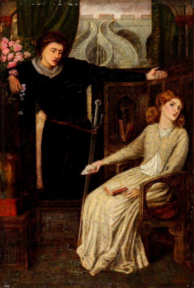 Henry Treffry Dunn (1838-1899) - The Theodore Watts-Dunton Cabinet, Hamlet and Ophelia (after Dante Gabriel Rossetti) - 1288304.8 - National Trust
