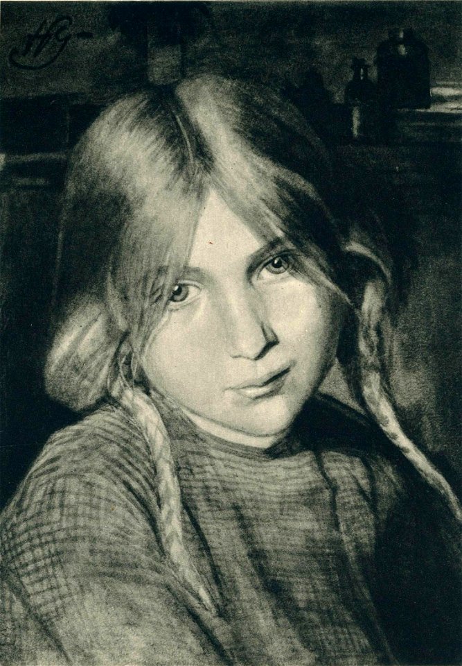 Henryk Grombecki, Polish painter (1883-1933), Head of Girl Portrait, painting of ca 1925