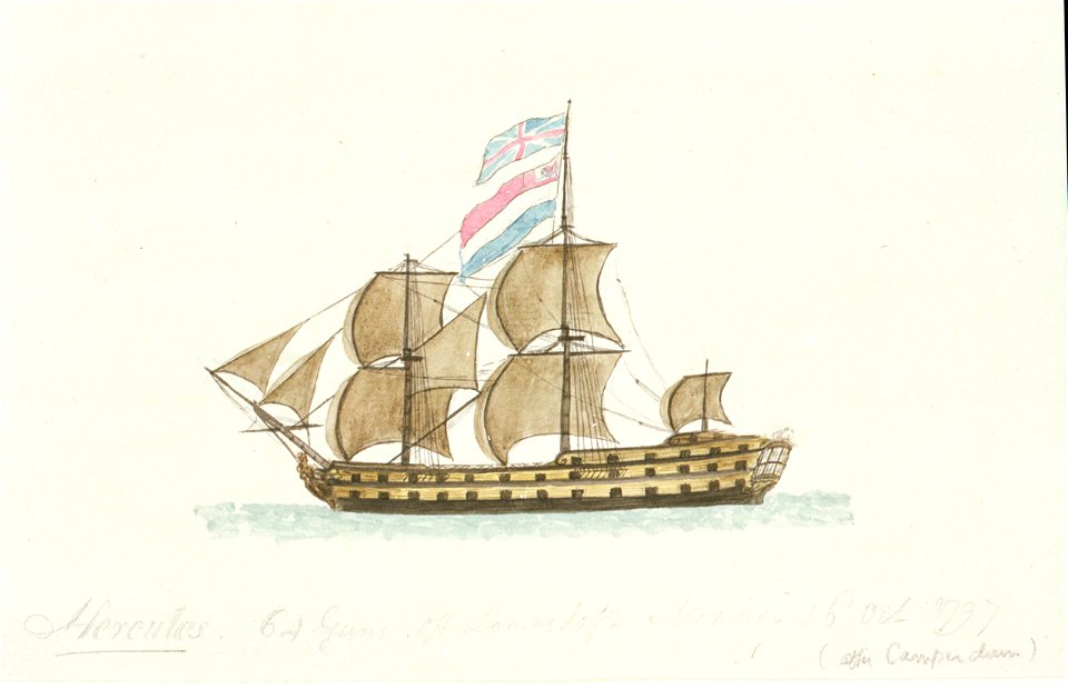 Hercules 64 guns off Lowestoft Monday 16 Oct 1797 (after Camperdown) RMG PU6045