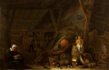 Herman Saftleven the younger (1609-1685) - A Barn with a Still Life of Kitchen Utensils and a Sleeping Cook - 730689 - National Trust