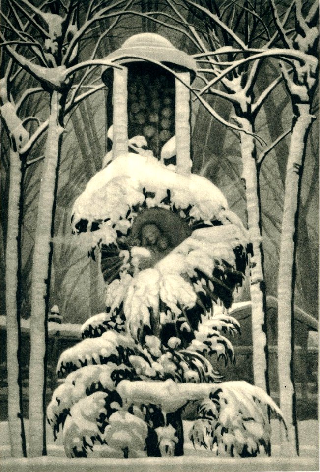 Henryk Grombecki, Polish painter (1883-1933), Wayside Shrine in Snow, painting of 1929