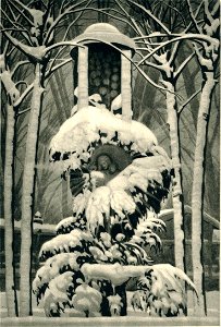Henryk Grombecki, Polish painter (1883-1933), Wayside Shrine in Snow, painting of 1929