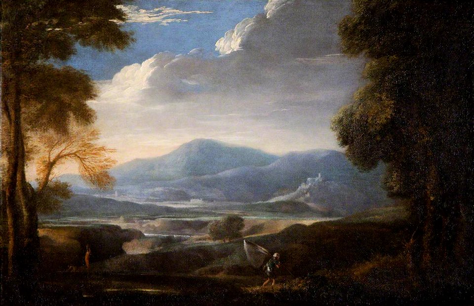 Herman van Swanevelt (c.1600-1665) (style of) - Mountain River Landscape with a Fisherman Carrying a Large Net - 108898 - National Trust