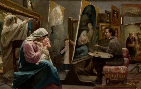 Henryk Siemiradzki - In the painter's studio - MP 2057 MNW - National Museum in Warsaw. Free illustration for personal and commercial use.